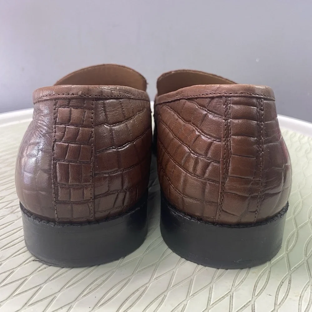 Rawls Mens Leather Penny Loafer Crocodile Pattern Luxury Shoes Brown 42EU 8.5 US